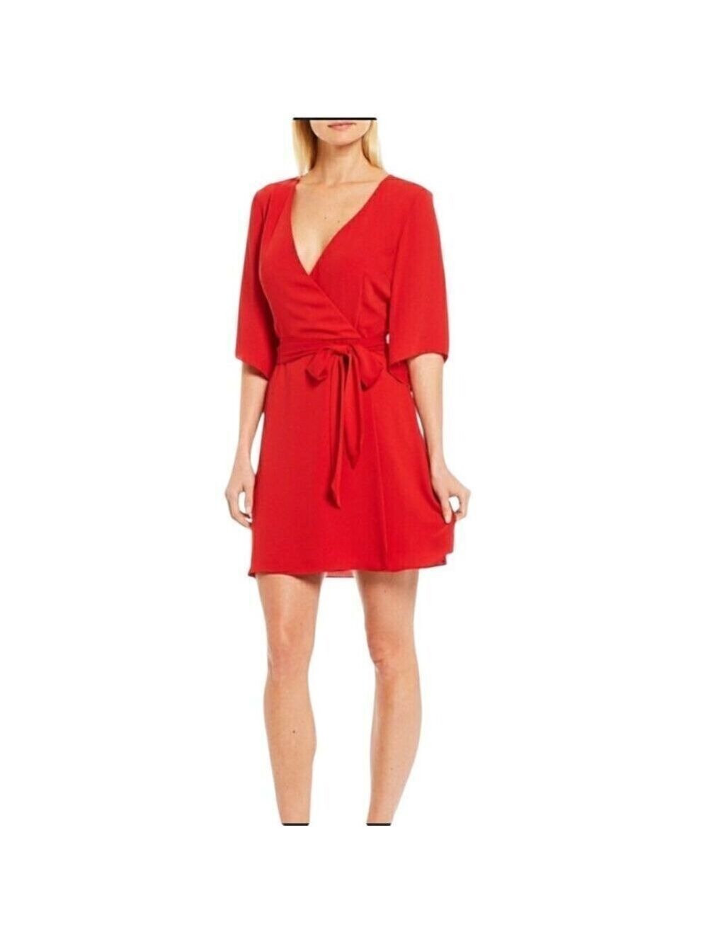 Women’s Gianni Bini Red V-Neck Wrap Dress Size 12 - Picture 3 of 11